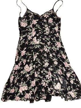 Black Floral Slip Dress with Pink & Green Blooms